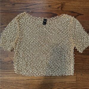 Windsor gold pearl mesh crop top